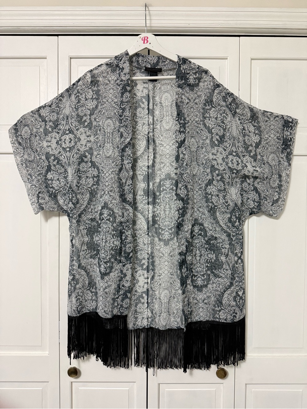 Steve Madden Sheer Paisley Kimono with Fringe Layers Garden Boho Lagenlook